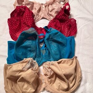 Elegant Elomi Women's Lace Bra Set - Red, Blue, and Tan